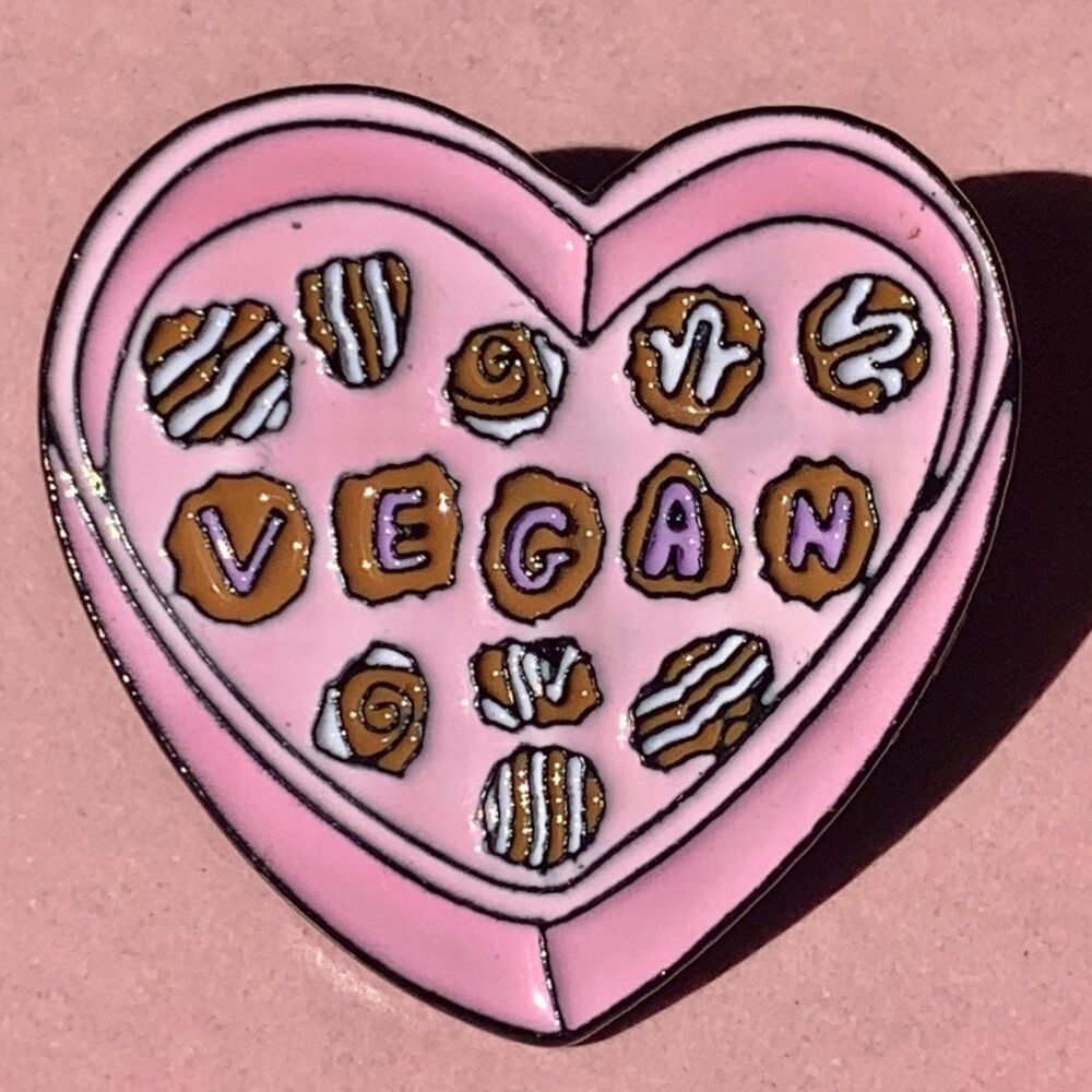 Vegan valentines day Pink Heart Enamel Pin